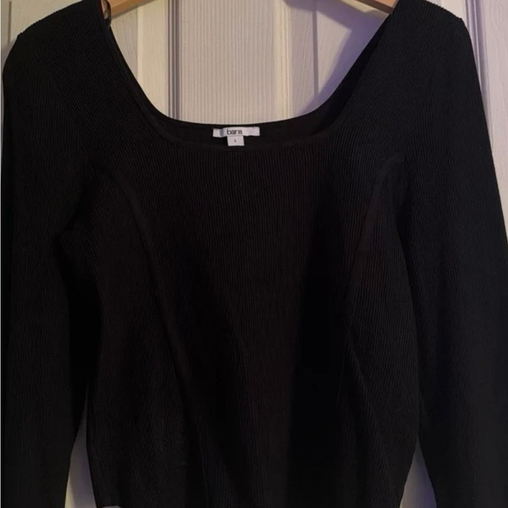Bar III Ribbed Black Knit Top